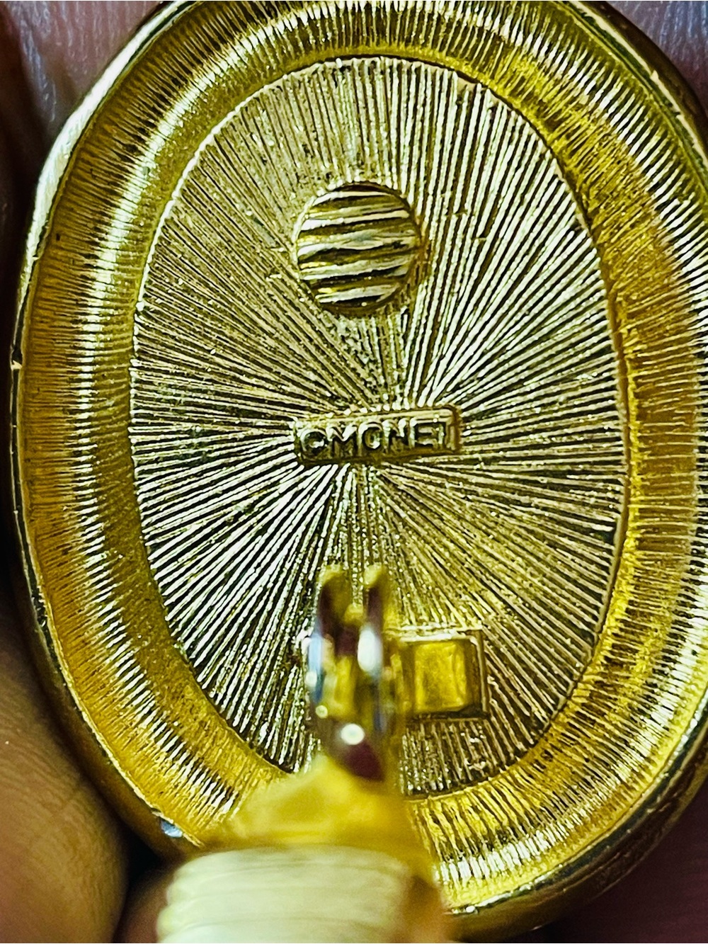 Monet Gold-Tone Clip on Earrings with Deep Red Acrylic Cabochons - Picture 4 of 5